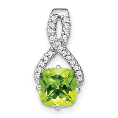 14k White Gold Cushion Peridot and Diamond Pendant