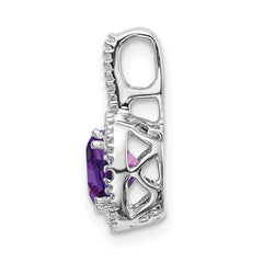 14k White Gold Cushion Amethyst and Diamond Pendant - 2