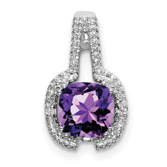 14k White Gold Cushion Amethyst and Diamond Pendant - 2