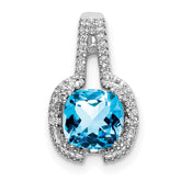 14k White Gold Cushion Blue Topaz and Diamond Pendant - 4