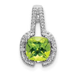 14k White Gold Cushion Peridot and Diamond Pendant - 5
