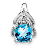 14k White Gold Cushion Blue Topaz and Diamond Pendant - 8