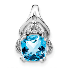 14k White Gold Cushion Blue Topaz and Diamond Pendant - 8