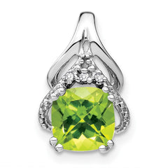 14k White Gold Cushion Peridot and Diamond Pendant - 6