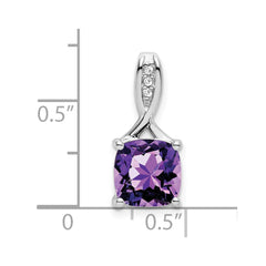 14k White Gold Cushion Amethyst and Diamond Pendant - 9
