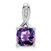 14k White Gold Cushion Amethyst and Diamond Pendant - 9