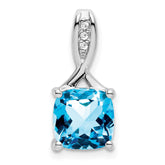 14k White Gold Cushion Blue Topaz and Diamond Pendant - 6