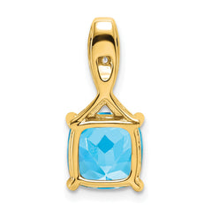 14k Cushion Blue Topaz and Diamond Pendant - 2