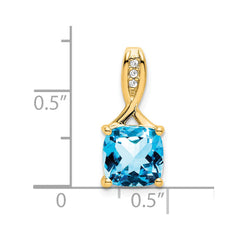 14k Cushion Blue Topaz and Diamond Pendant - 2