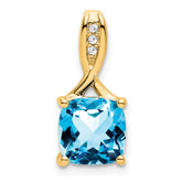 14k Cushion Blue Topaz and Diamond Pendant - 2