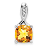 14k White Gold Cushion Citrine and Diamond Pendant - 4