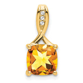 14k Cushion Citrine and Diamond Pendant - 2