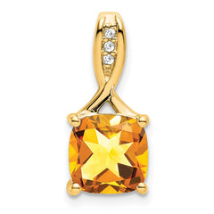 14k Cushion Citrine and Diamond Pendant - 2