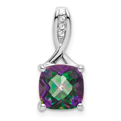 14k White Gold Cushion Mystic Fire Topaz and Diamond Pendant - 2