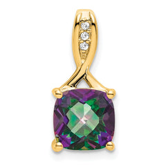 14k Cushion Mystic Fire Topaz and Diamond Pendant - 2
