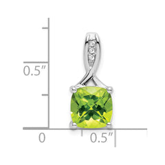 14k White Gold Cushion Peridot and Diamond Pendant - 7