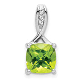 14k White Gold Cushion Peridot and Diamond Pendant - 7