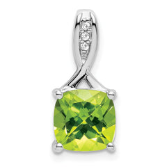 14k White Gold Cushion Peridot and Diamond Pendant - 7