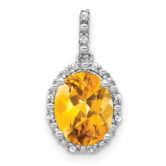 14k White Gold Oval Citrine and Diamond Halo Pendant