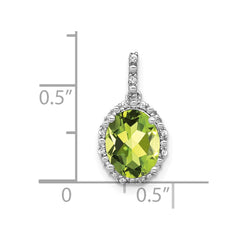 14k White Gold Oval Peridot and Diamond Halo Pendant