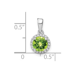 14k White Gold Peridot and Diamond Halo Pendant