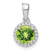 14k White Gold Peridot and Diamond Halo Pendant