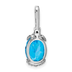 14k White Gold Oval Blue Topaz/Amethyst/Diamond Pendant