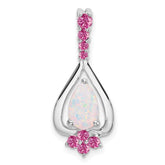 14k White Gold Pear Lab Created Opal and Lab Created Pink Sapphire Pendant