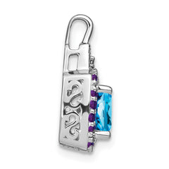 14k White Gold Blue Topaz/Amethyst/Diamond Pendant