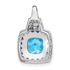 14k White Gold Blue Topaz/Amethyst/Diamond Pendant