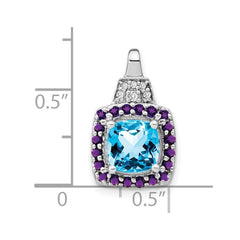 14k White Gold Blue Topaz/Amethyst/Diamond Pendant