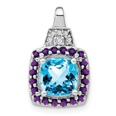 14k White Gold Blue Topaz/Amethyst/Diamond Pendant