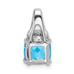 14k White Gold Cushion Blue Topaz and Diamond Pendant - 9