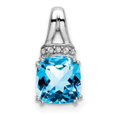 14k White Gold Cushion Blue Topaz and Diamond Pendant - 9