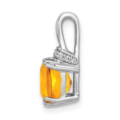 14k White Gold Cushion Citrine and Diamond Pendant