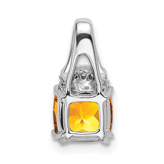 14k White Gold Cushion Citrine and Diamond Pendant