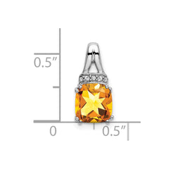 14k White Gold Cushion Citrine and Diamond Pendant