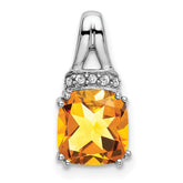 14k White Gold Cushion Citrine and Diamond Pendant