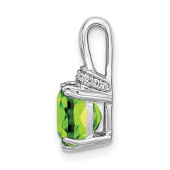 14k White Gold Cushion Peridot and Diamond Pendant - 3