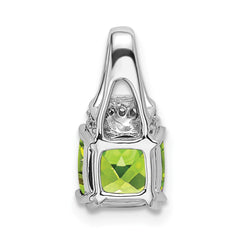 14k White Gold Cushion Peridot and Diamond Pendant - 3