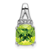 14k White Gold Cushion Peridot and Diamond Pendant - 3
