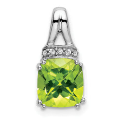 14k White Gold Cushion Peridot and Diamond Pendant - 3