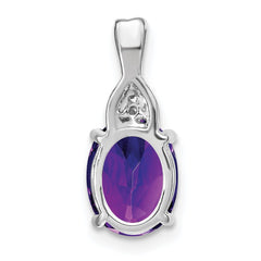 14k White Gold Oval Amethyst and Diamond Pendant - 2