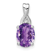 14k White Gold Oval Amethyst and Diamond Pendant - 2