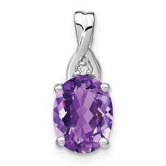 14k White Gold Oval Amethyst and Diamond Pendant - 2