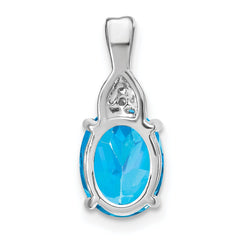 14k White Gold Oval Blue Topaz and Diamond Pendant - 3