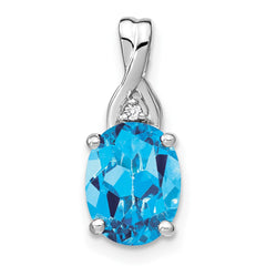 14k White Gold Oval Blue Topaz and Diamond Pendant - 3
