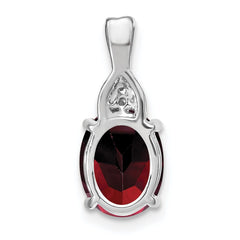 14k White Gold Oval Garnet and Diamond Pendant - 2