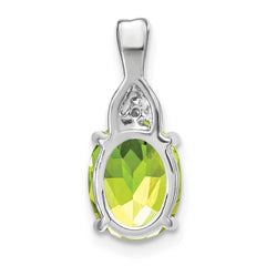 14k White Gold Oval Peridot and Diamond Pendant - 2
