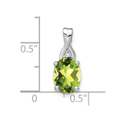 14k White Gold Oval Peridot and Diamond Pendant - 2